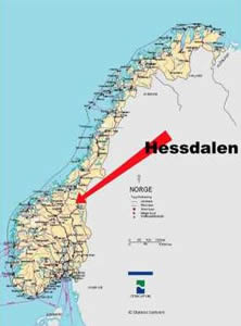 Cartina di Hessdalen in Norvegia
