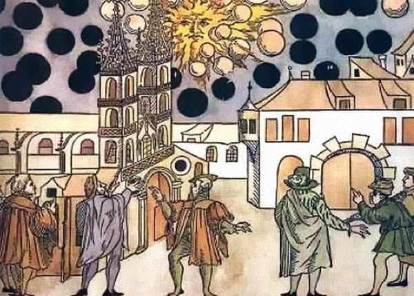 Basel 1566: Avvistamento di centinaia di UFo nell'agosto del 1566 nel cielo di Basilea in Svizzera, come riportato nell'originale "volantino di Basilea"