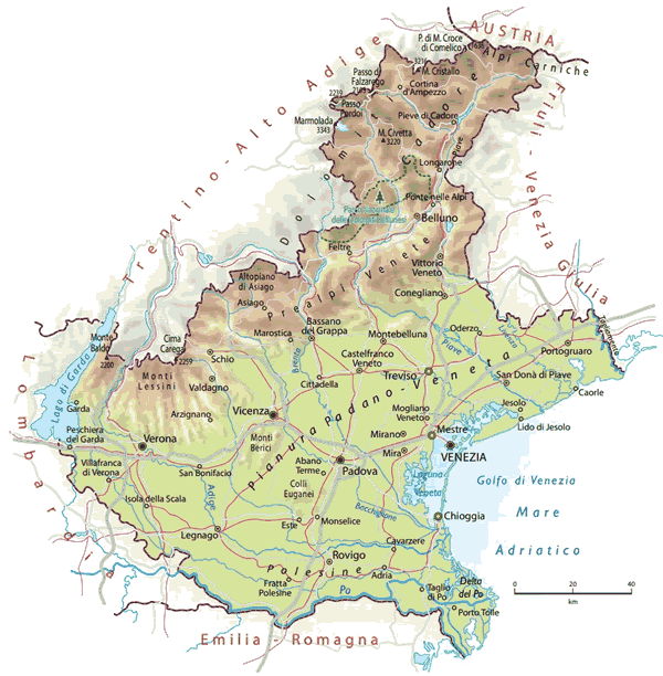 Una cartina geografica del Veneto. Una regione piena di fermento e di energie. In Veneto, vicino Bassano del Grappa, Verona, Belluno e Rovigo seminari di Reiki e Sciamanismo
